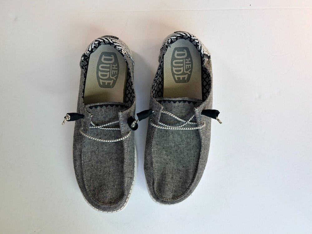 Hey Dude Wendy Chambray Woven Slip On Shoes Gray Black Size 10